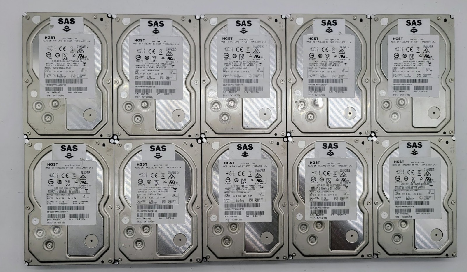 SAS-Lot of 10 HGST 2TB 3.5" SAS HDD 7200 RPM HUS724020ALS640, Hard Drive