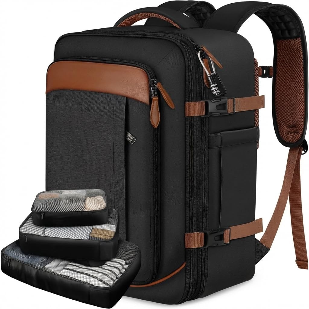 Vancropak 40L Travel Backpack Flight Approved Carry Large, Dark Black Brown