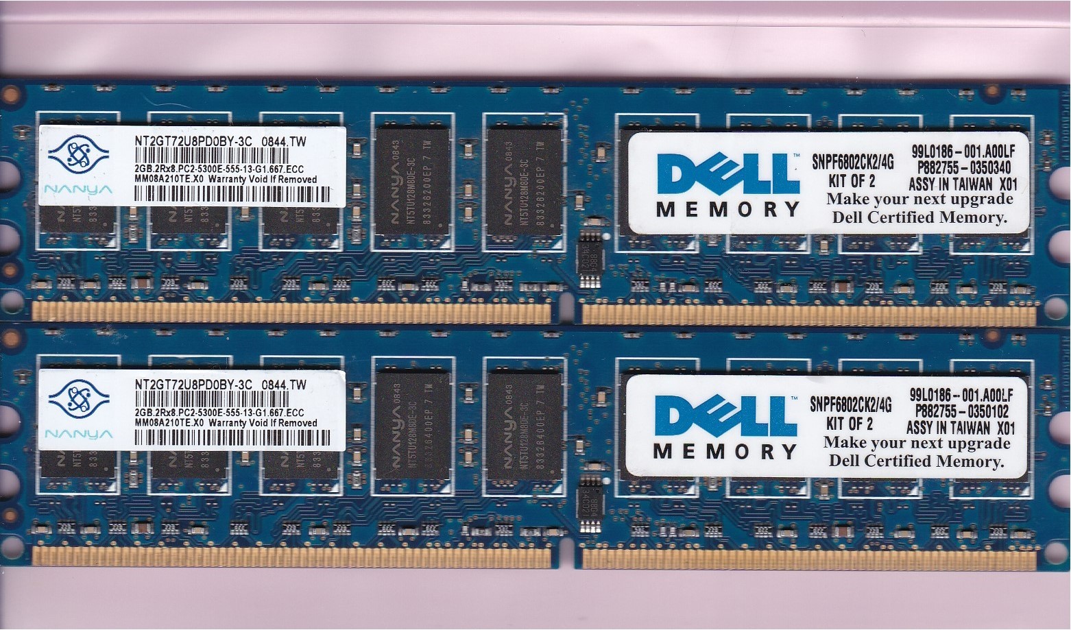 4GB 2x2GB PC2-5300E DELL SNPF6802CK2/4G NANYA NT2GT72U8PD0BY-3C DDR2-667 ECC KIT