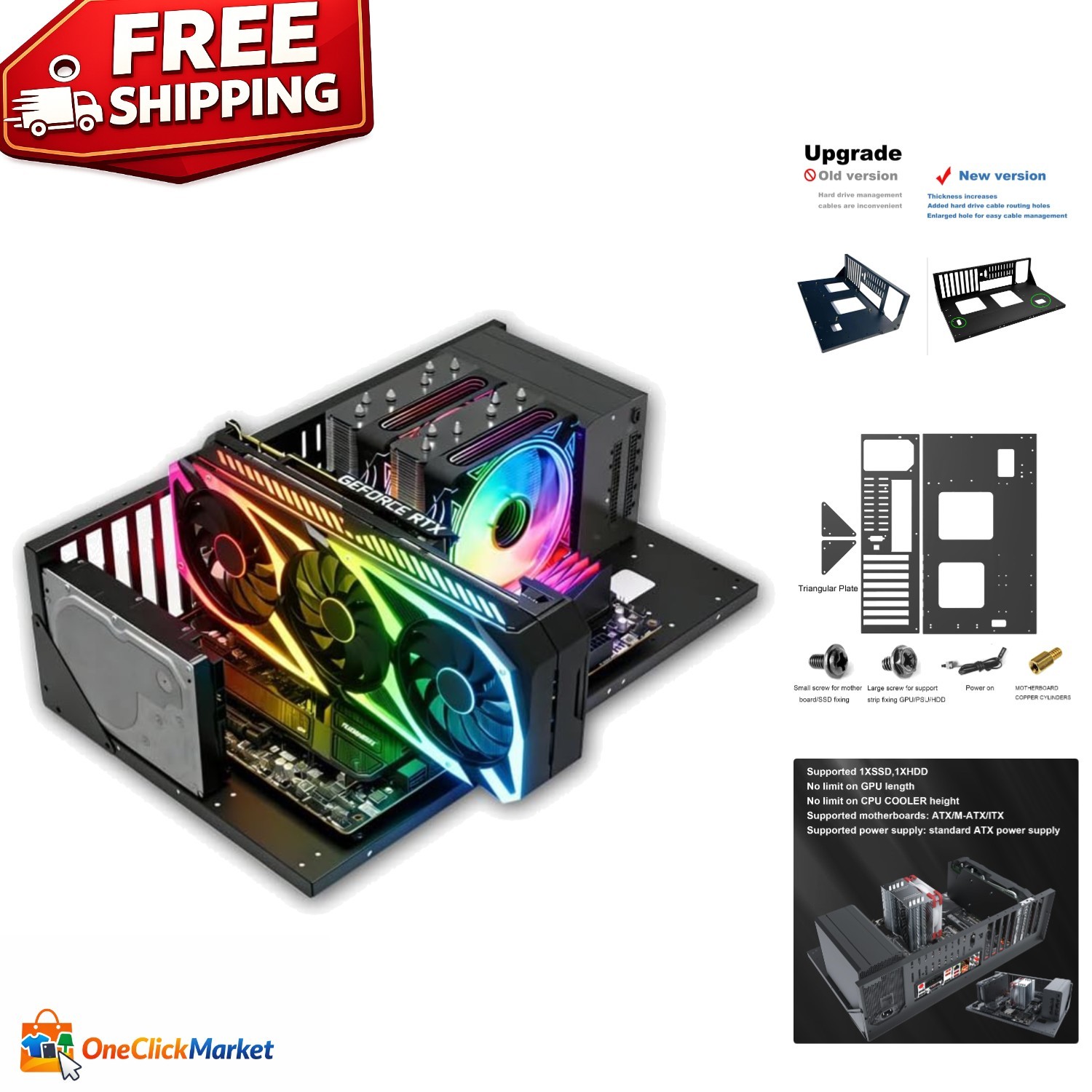 RGB Lighting Open Chassis for ATX/M-ATX/ITX Motherboards - Versatile and Durable