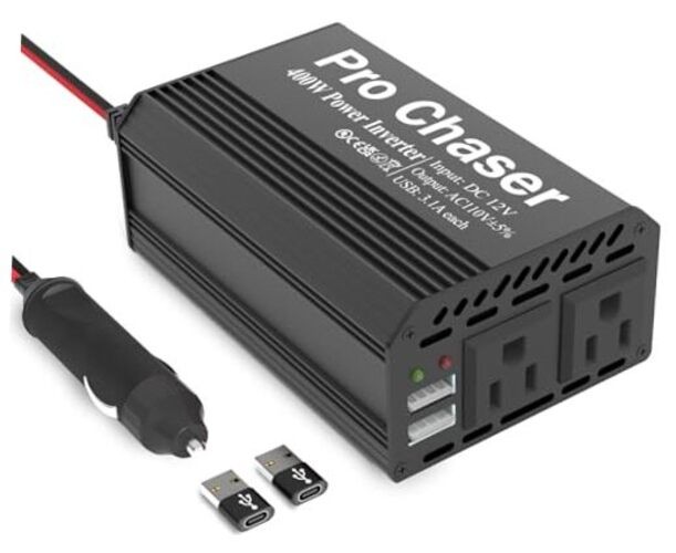 400W Car Power Inverter 12V DC to 110V AC 6.2A Black 6.2A Car Truck RV Inverter
