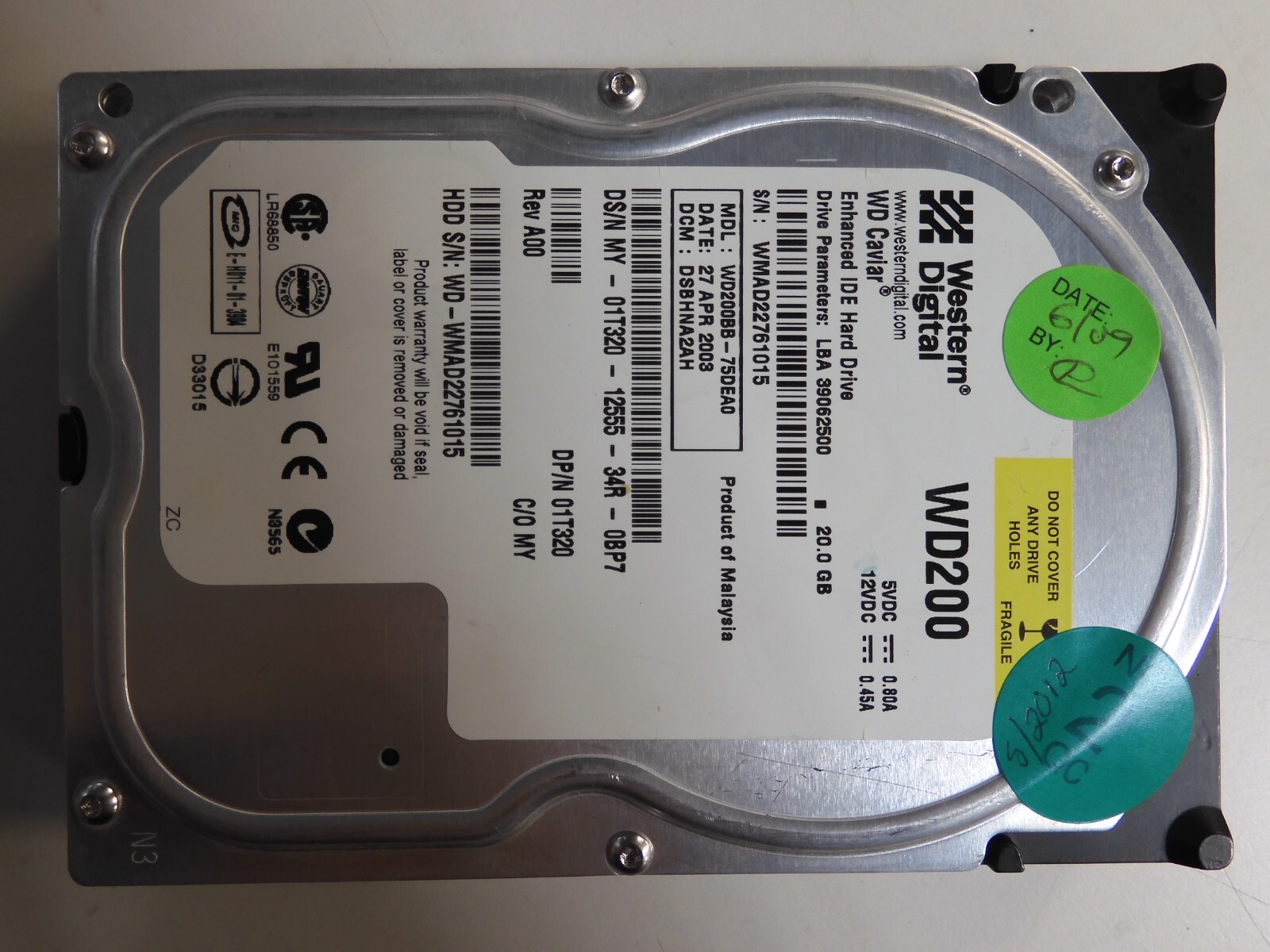 Western Digital WD200BB-75DEA0 HDD 20GB IDE Caviar WD200BB-75DEA0 01T320