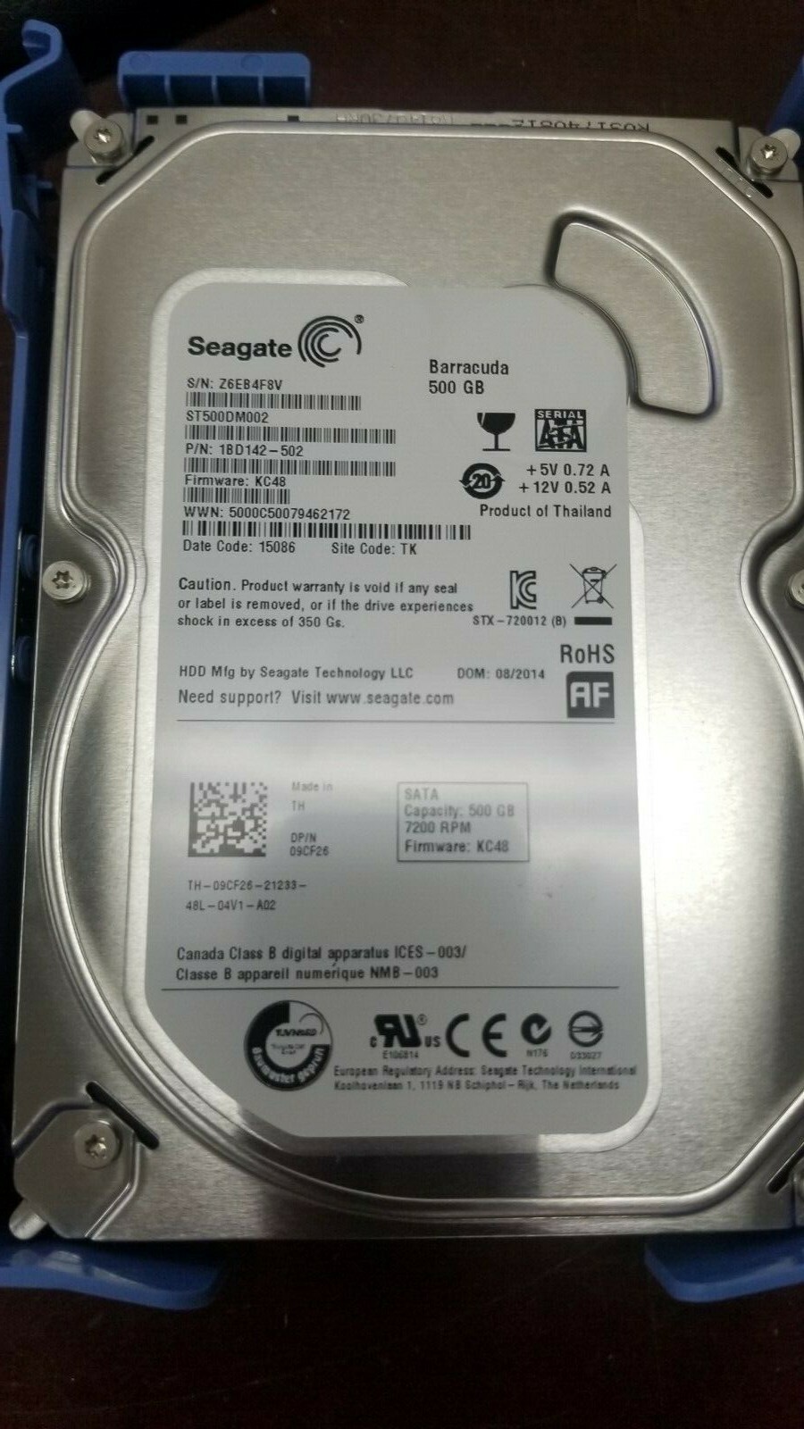 Dell RXJWX Toshiba DT01ACA050 500GB 7200RPM 3.5" SATA Hard Drive