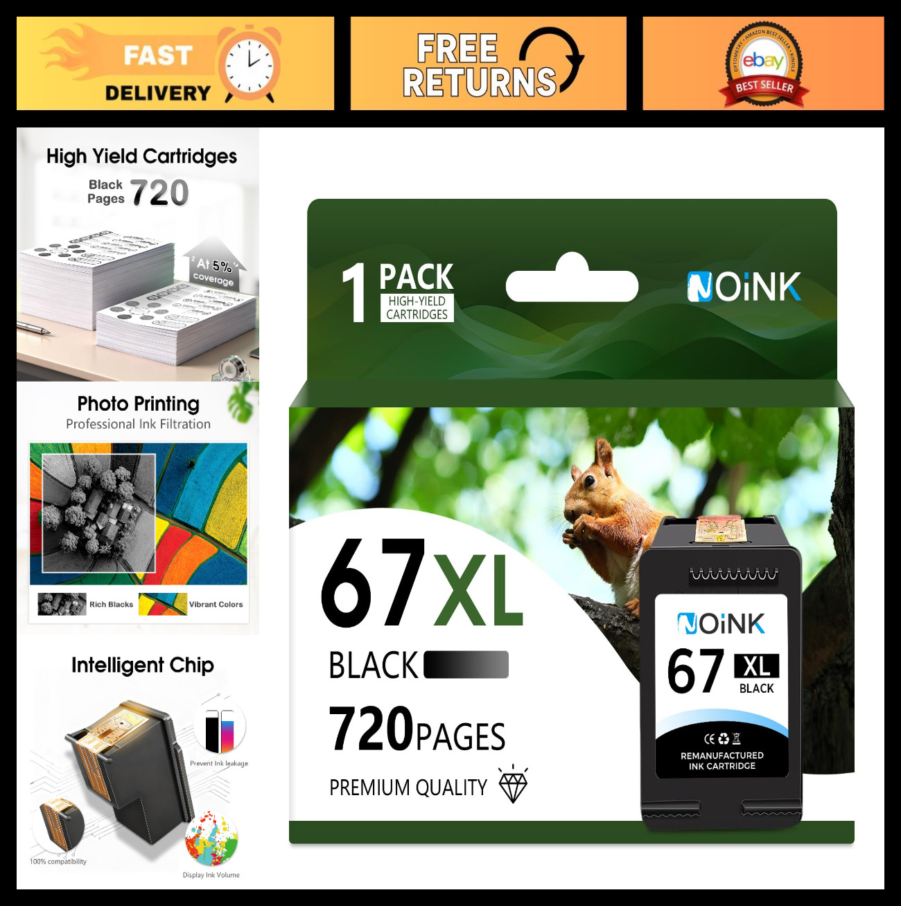 High Yield Black Ink Cartridges Compatible with HP 67XL - Fits DeskJet & Envy Pr