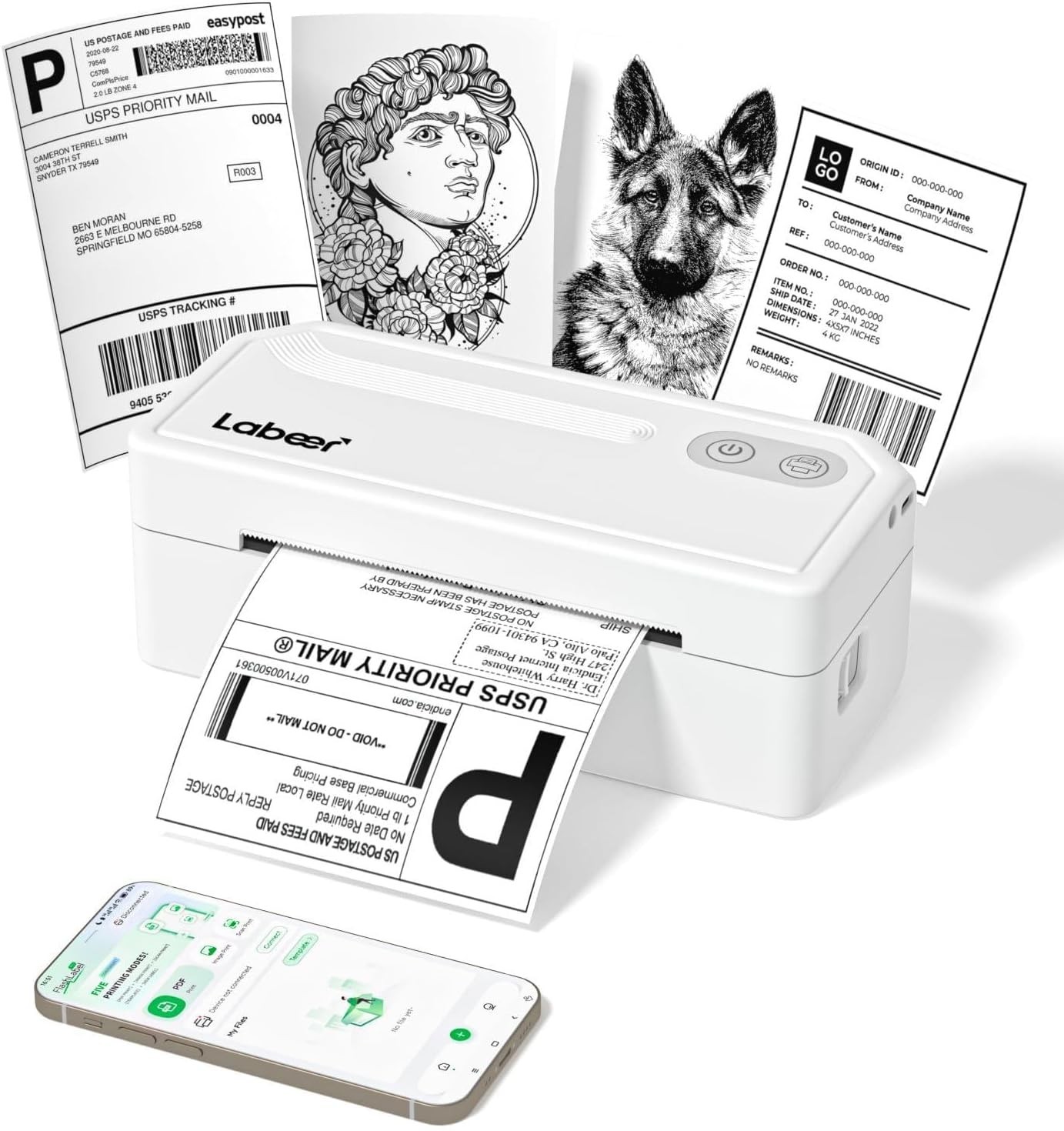 Bluetooth Thermal Label Printer 4x6 Wireless Shipping Barcode Mailing Labels for