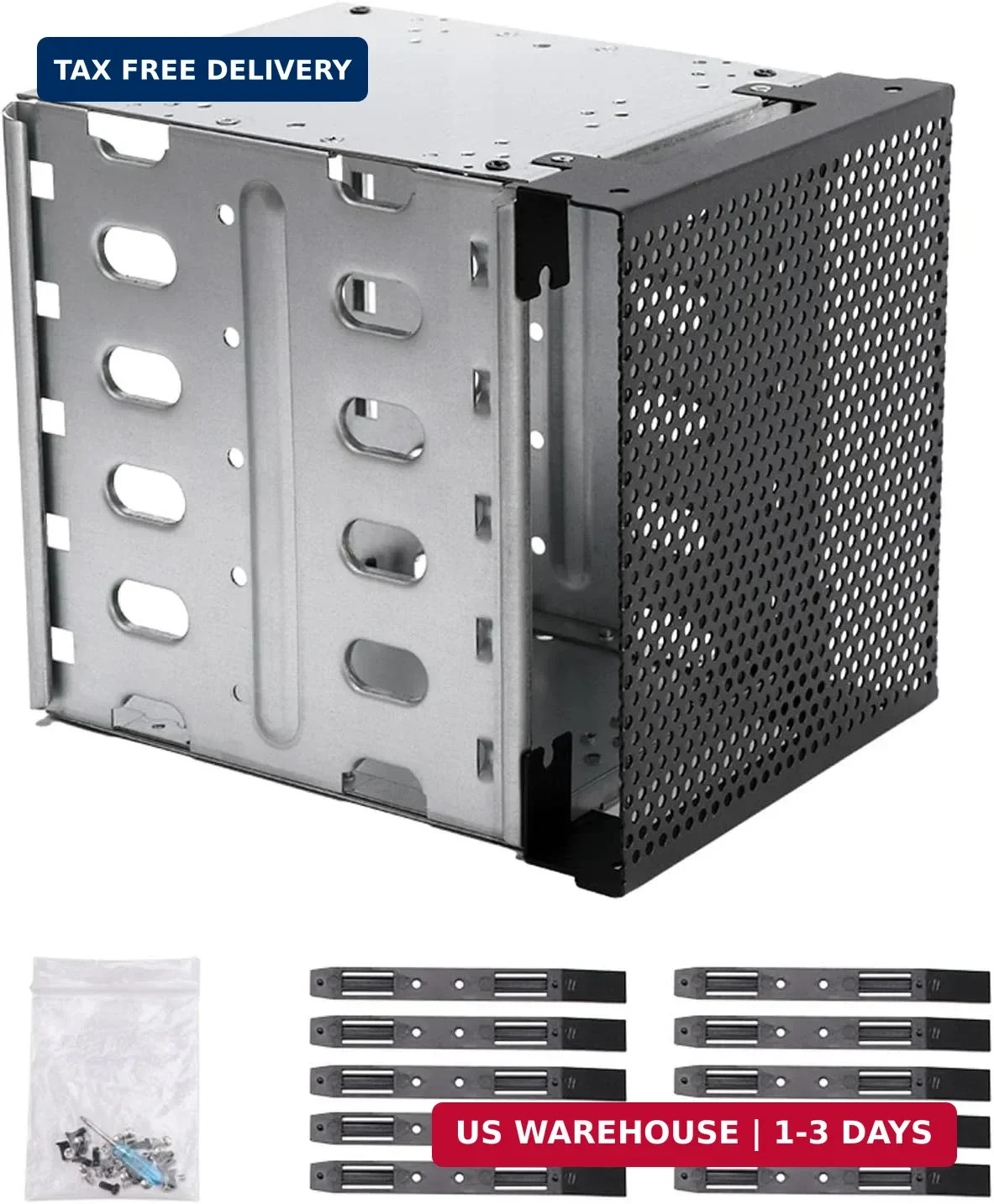 5.25in to 5x3.5in Hard Drive Cage, Modular Optical Bay HDD Rack, Silver | 12cm f