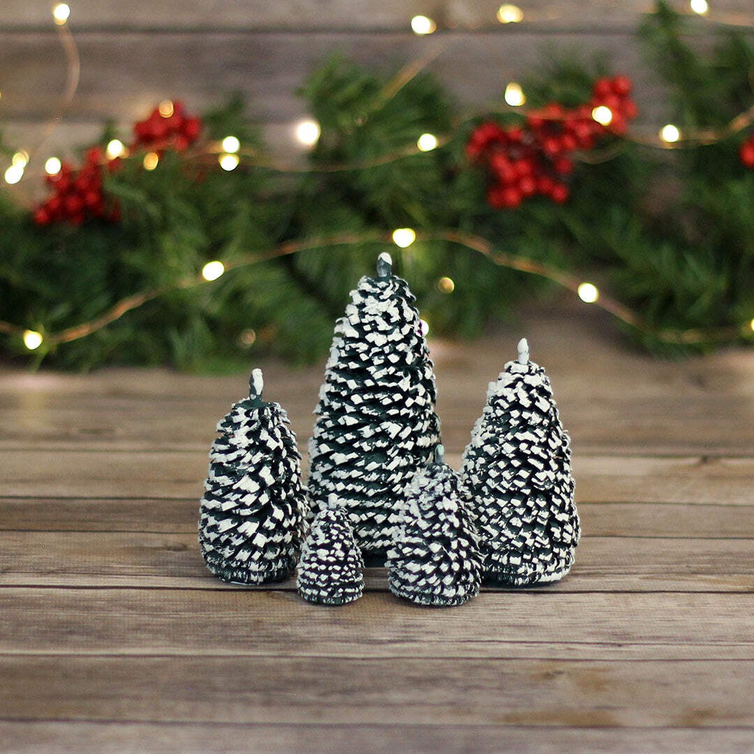 Trees - Spruce, Green and White - Set of 5