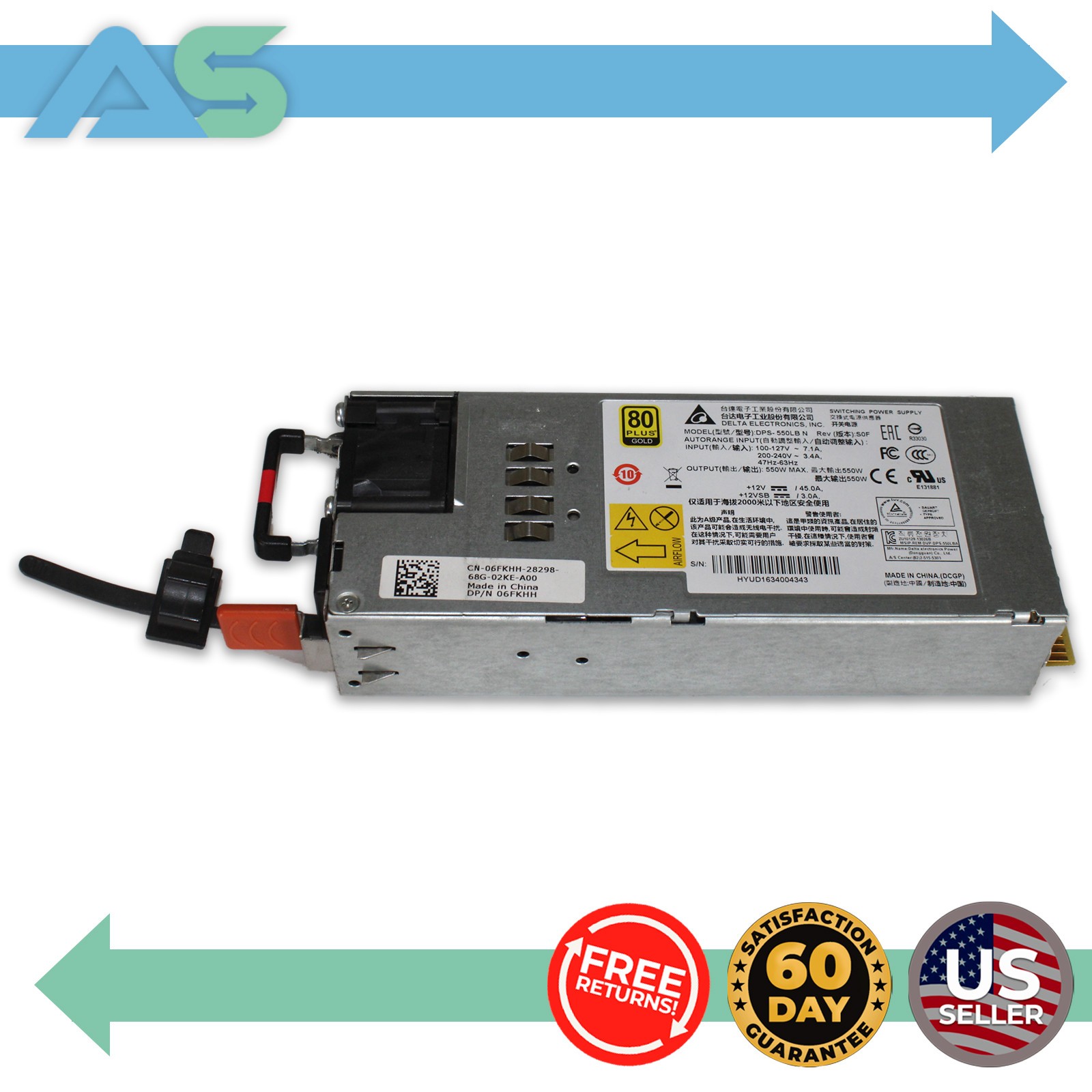 Dell DPS-550LB 550W Power Supply 80Plus Gold for Dell PowerEdge Servers | 06FKHH