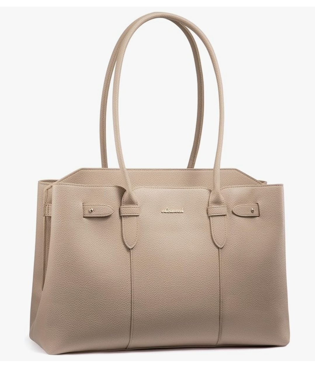 Khaki Laptop Tote Bag for Women, 15.6 Inch Waterproof Leather Work Computer Bag
