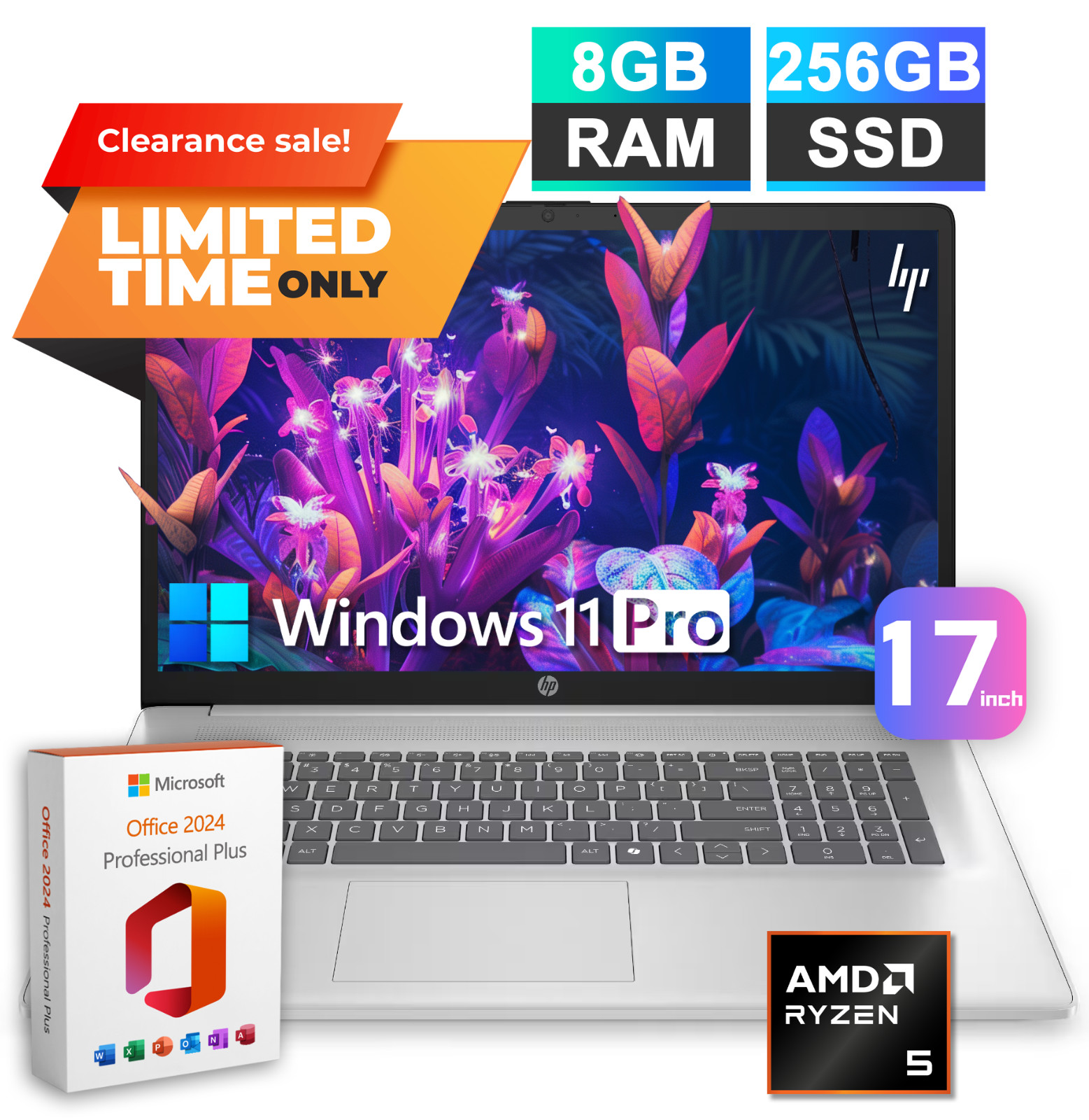 2026 HP Pavilion Laptop Computer 17 AMD Ryzen 5 8GB RAM & 256GB SSD Office 2024