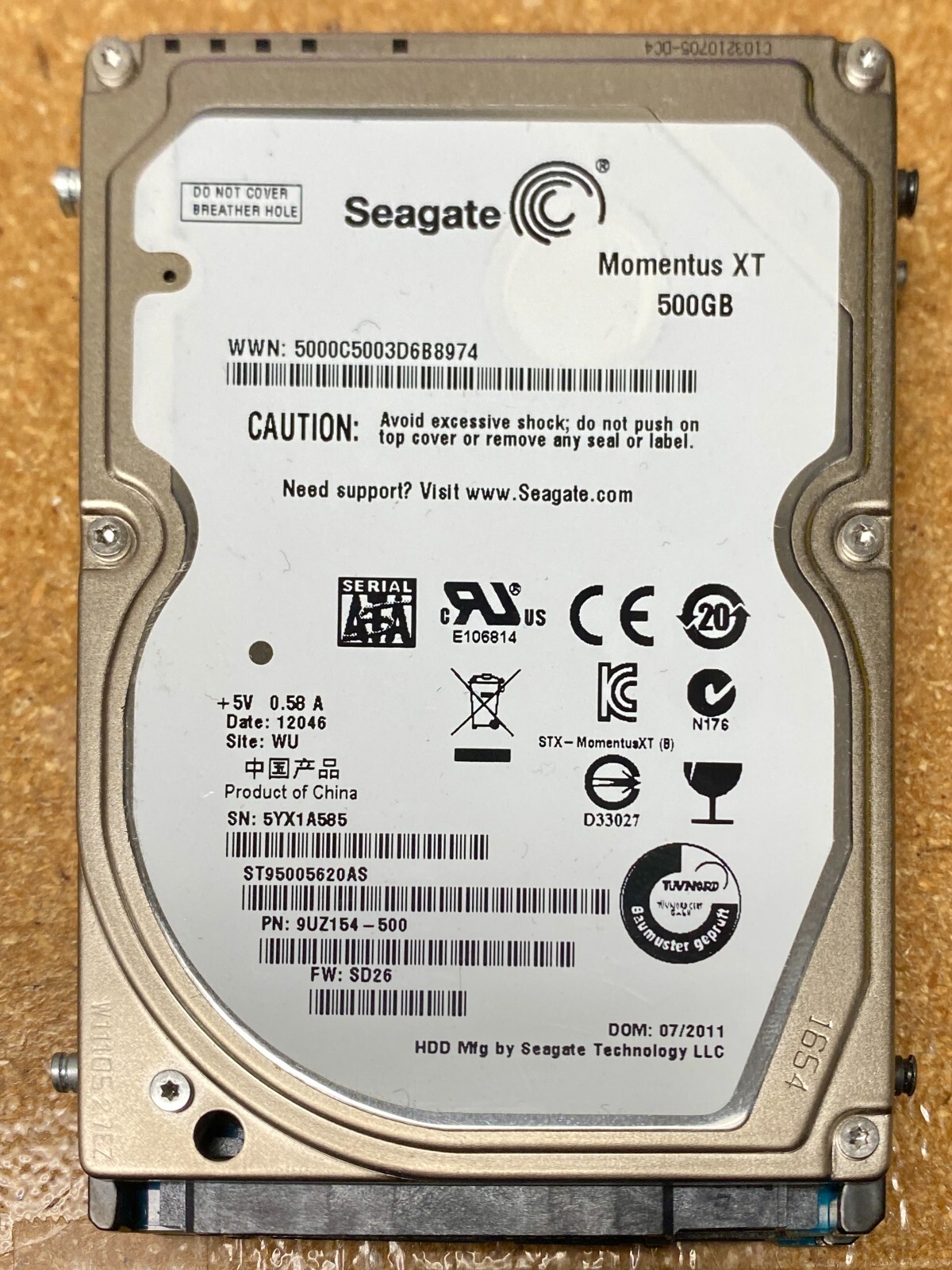 Seagate Momentus XT 500GB 2.5 inch SSHD ST95005620AS 7200RPM SATA Hybrid Drive