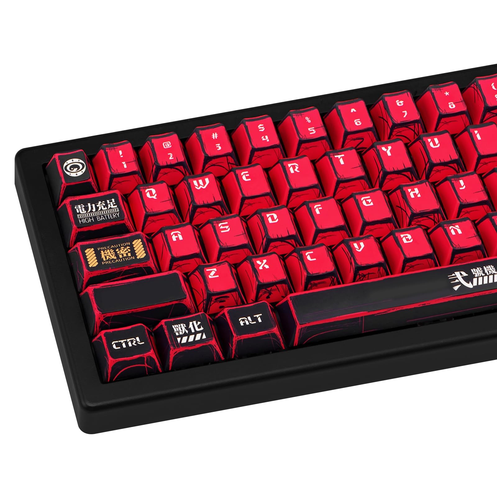 Red Black PBT Keycaps Set 135 Keys Cherry Profile Manga Japanese Style MX