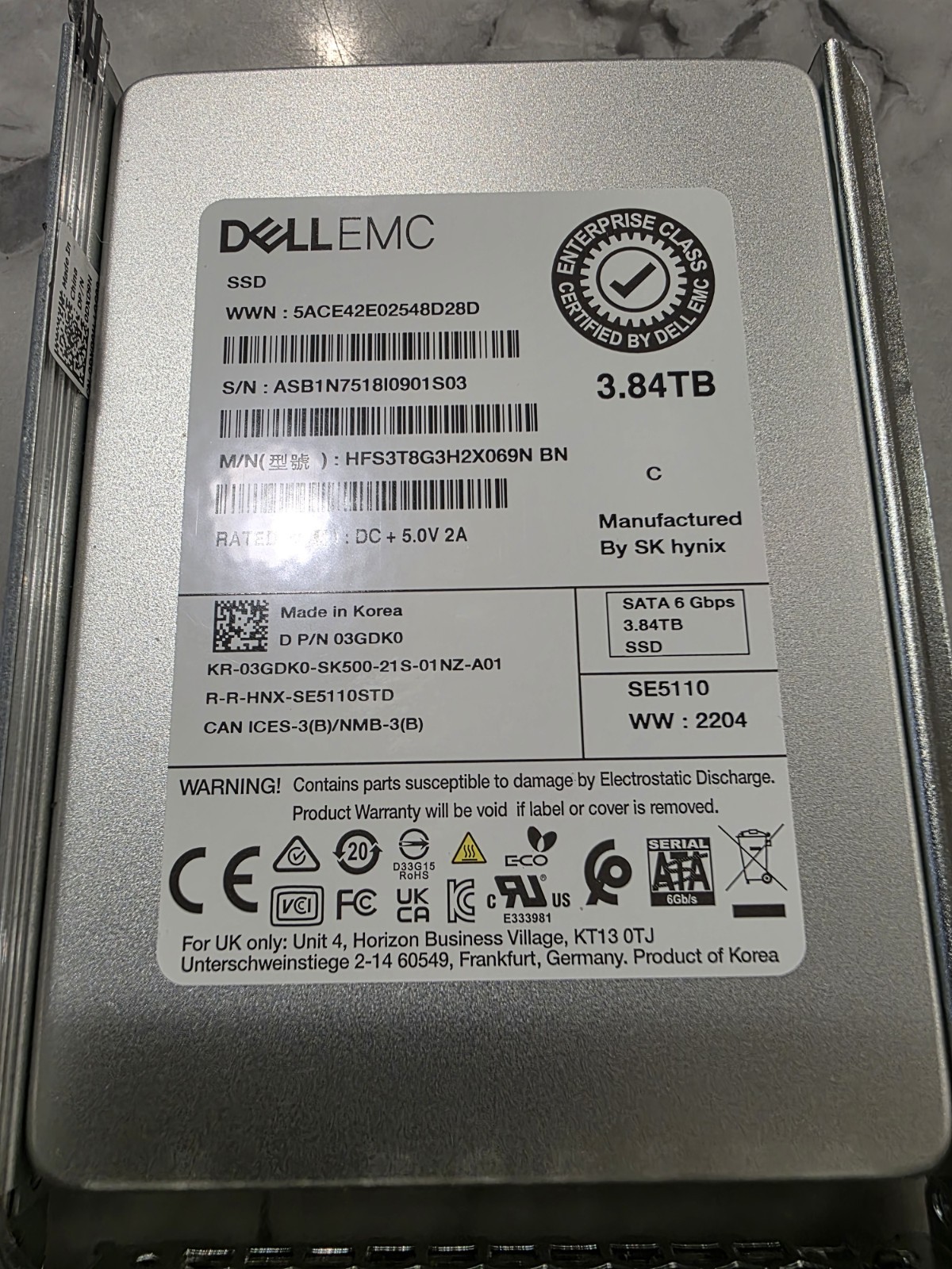 3.84TB SATA SSD DELL EMC SSD 03GDK0  HFS3T8G3H2X069N 90% Health or Higher