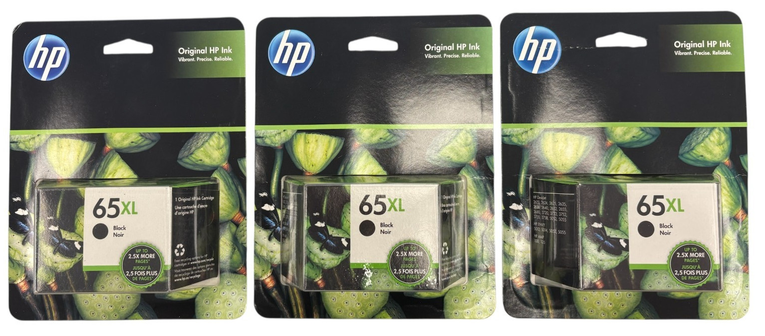 LOT OF 3~HP 65XL Black High Yield Ink Cartridge EXP 12/2022