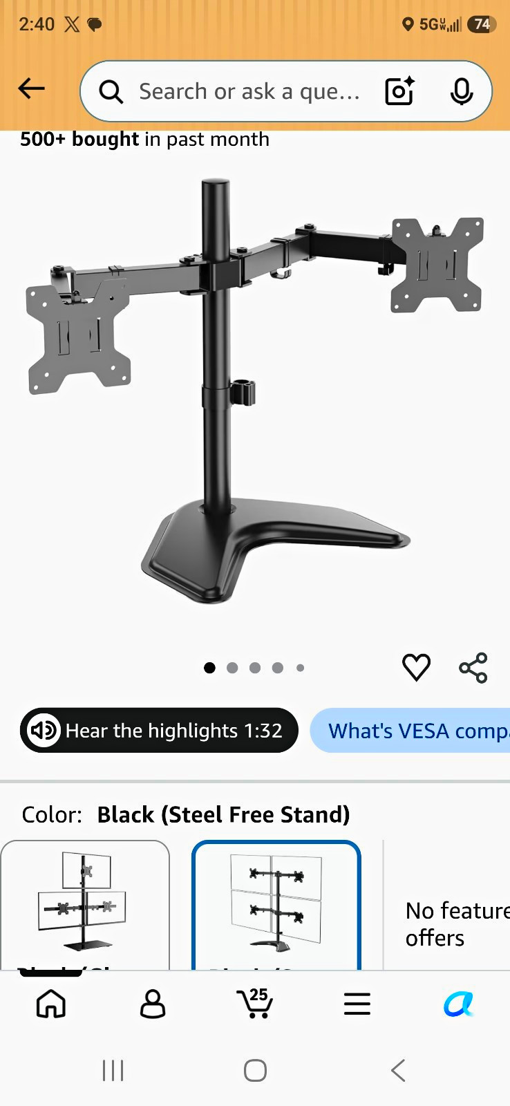 WALI Dual Monitor Desk Mount MF002 Tilt & Rotate.