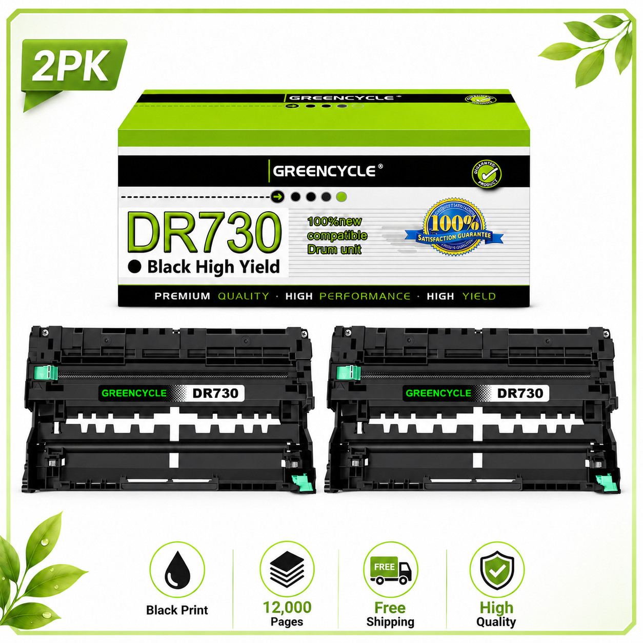 2x DR730 Drum Unit For Brother DR-730 DCP-L2550DW HL-L2370DW L2350DW MFC-L2690DW