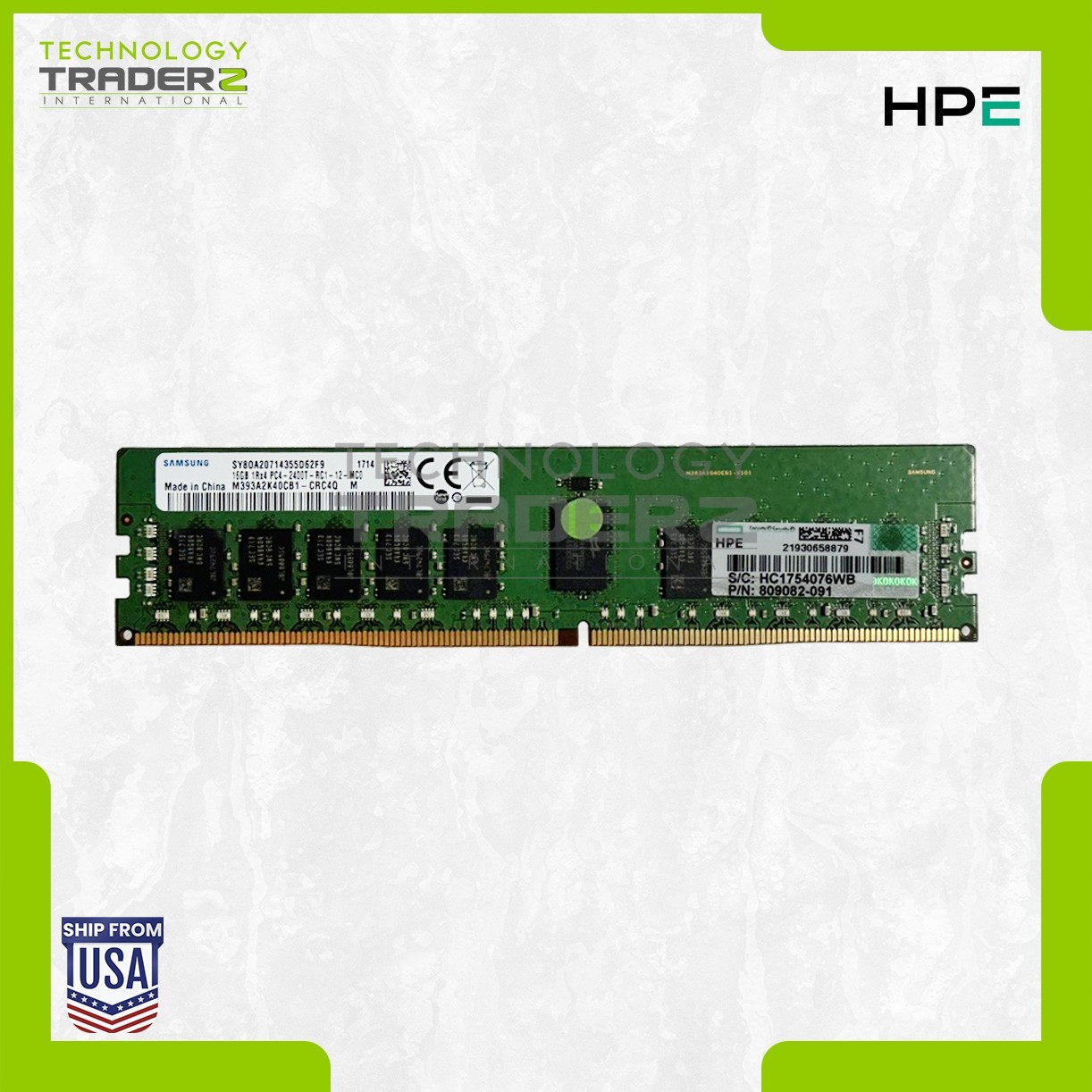 805349-B21 HP 16GB PC4 DDR4-2400MHz ECC 1Rx4 Memory 809082-091 M393A2K40CB1-CRC