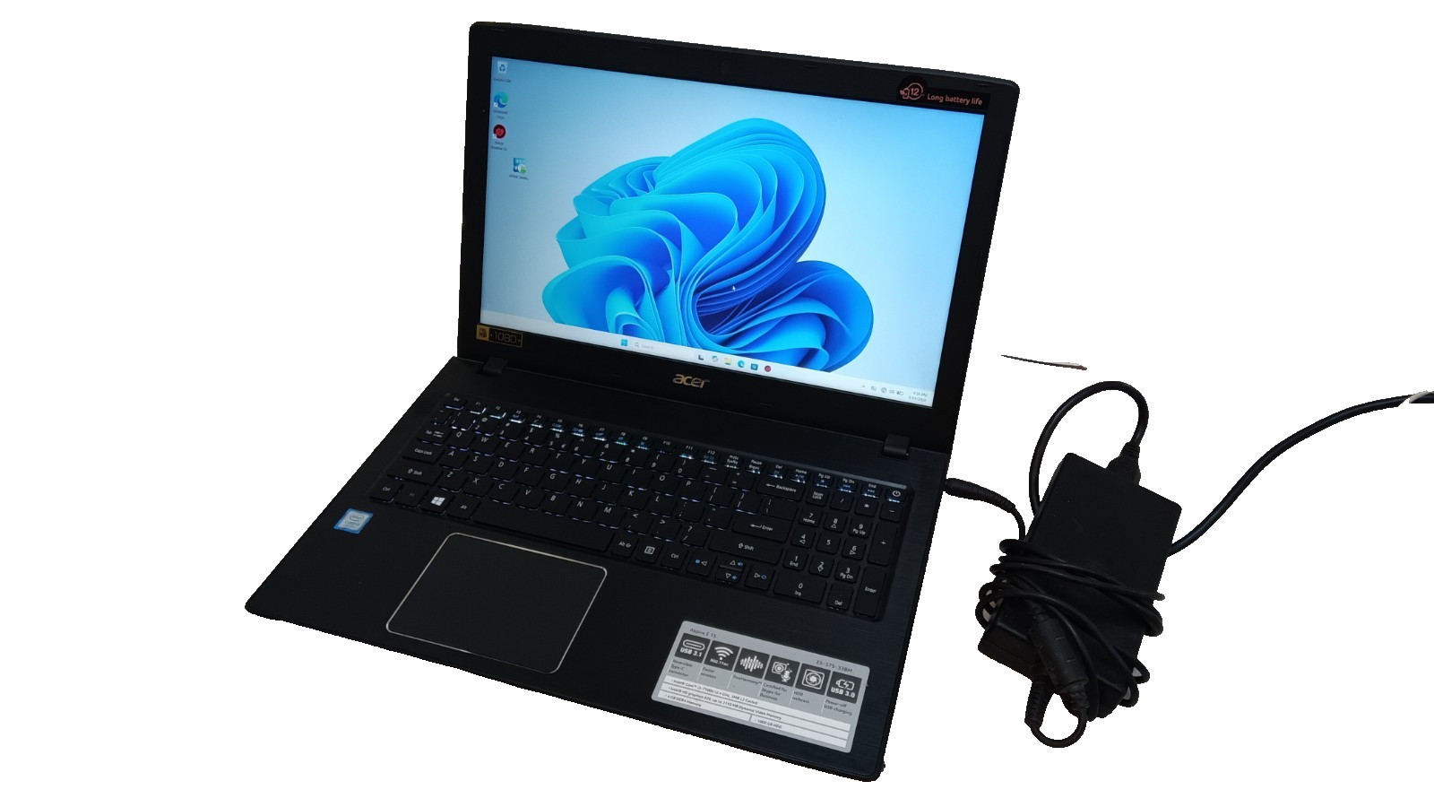 Acer Aspire E5-575-33BM Laptop i3-7100U 2.4GHz 256GB SSD 16GB RAM Win 11 +AC