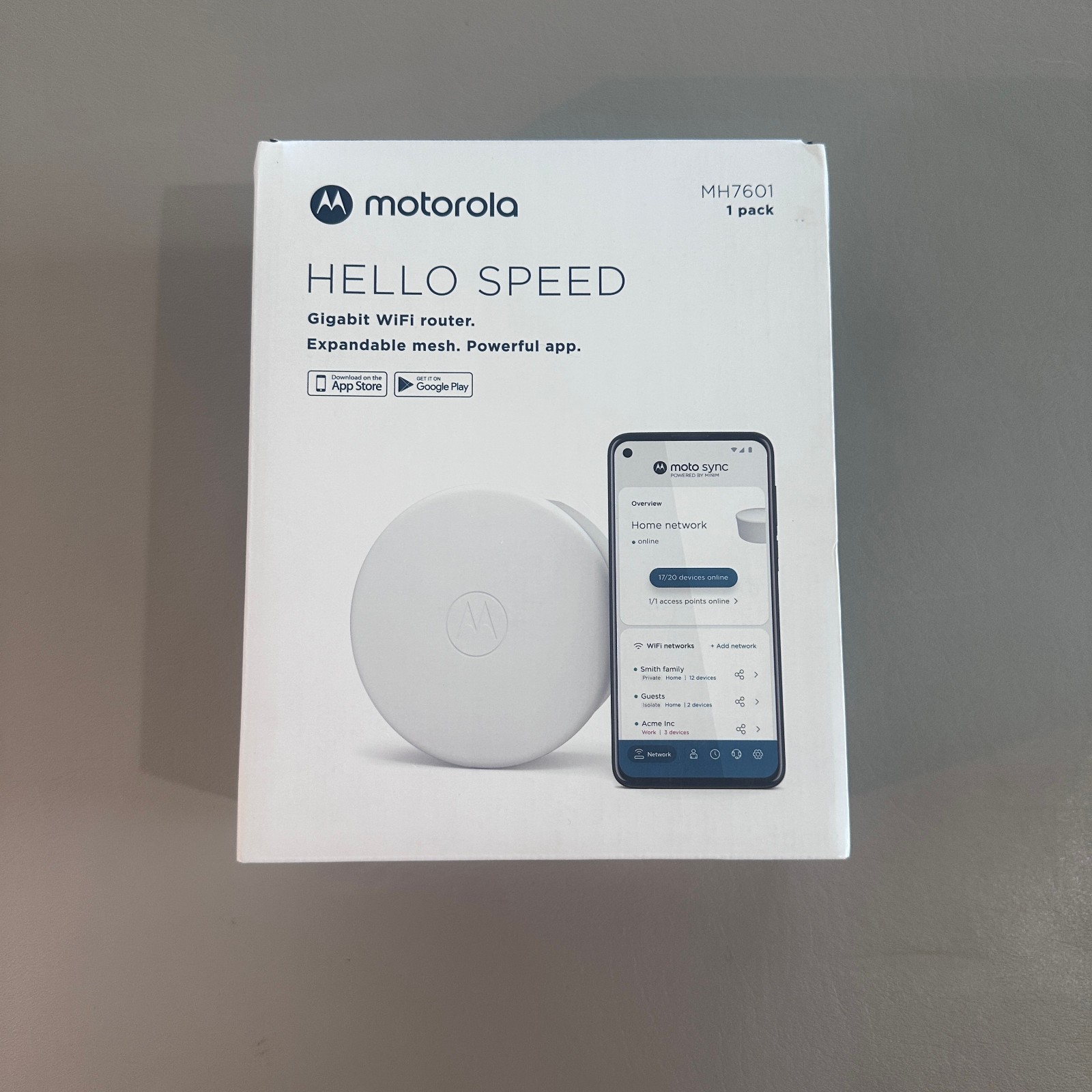 Motorola MH7601 Hello Speed Expandable Mesh WiFi Router (NEW)
