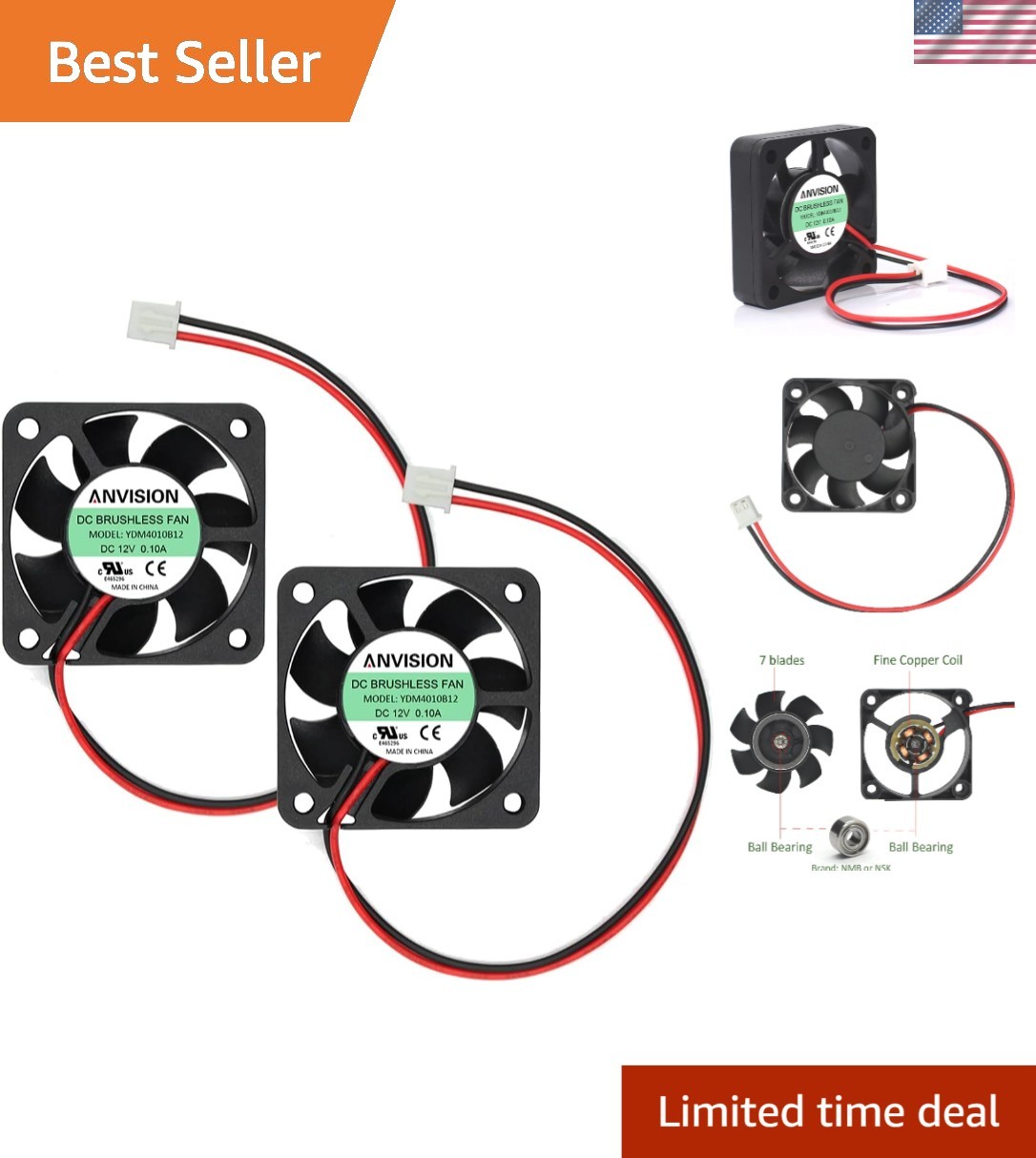 Efficient 2-Pack 12V Brushless Fans - 40mm x 10mm, Durable Low Noise Performance