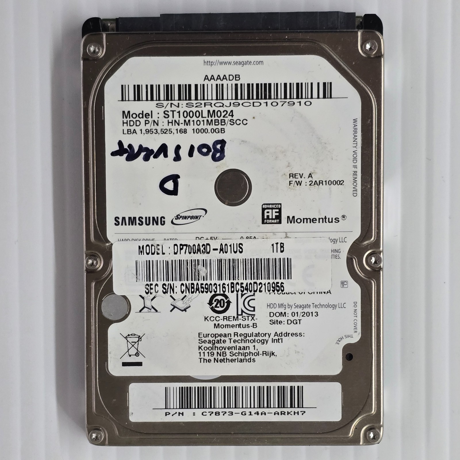 Samsung Seagate Spinpoint 1TB 2.5" SATA Laptop HDD ST1000LM024 Tested