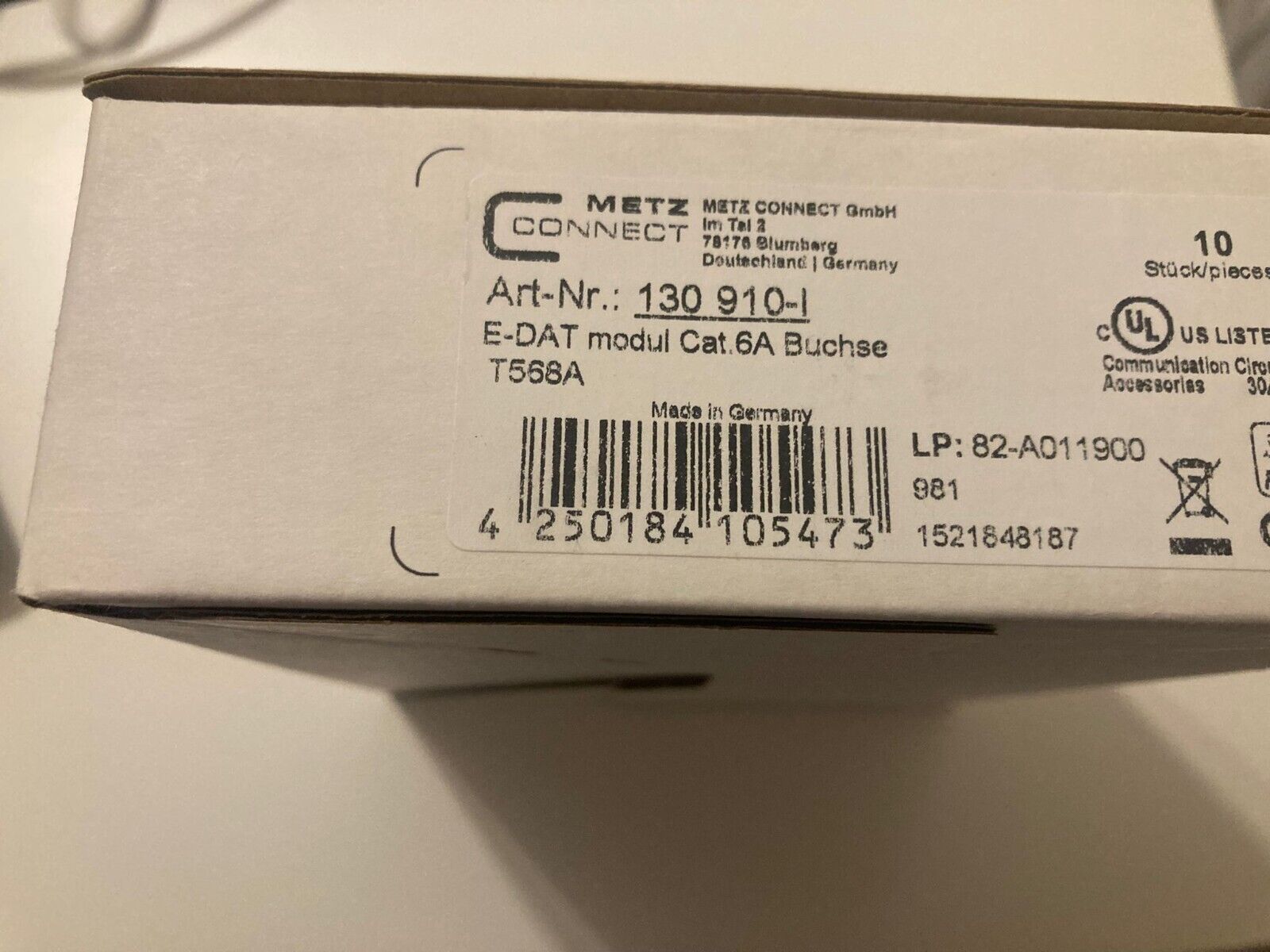 Metz Connect 130 910-I E-DAT Module Cat 6A Jack 8PCS