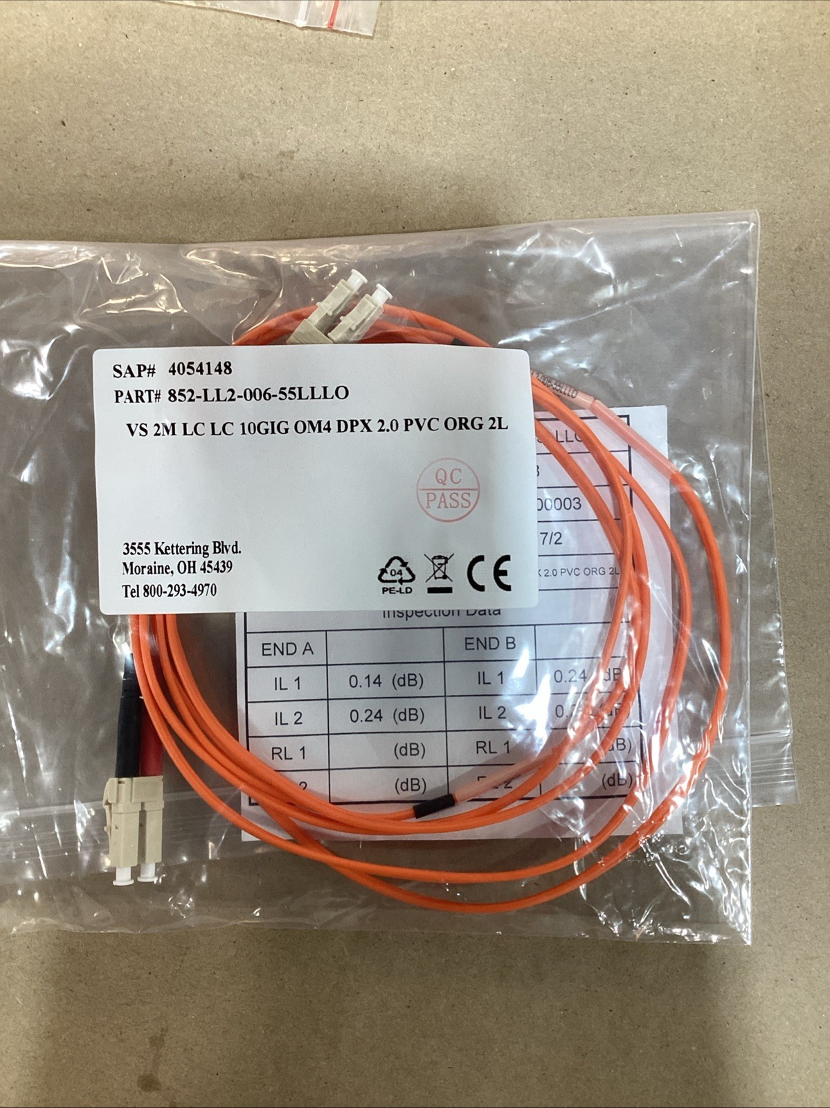 ENET MultiMode Duplex Fiber Patch Cable (6 Meters) 852-LL2-006-55LLLO LOT OF 10
