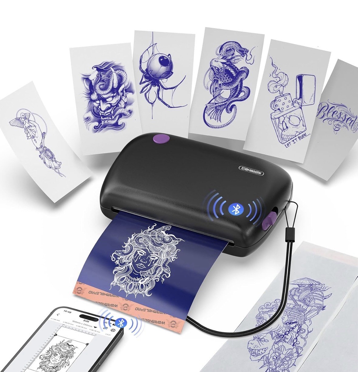 Wormhole Tattoo Stencil Printer 4in Portable Tattoo Printer, Bluetooth MHT-M5