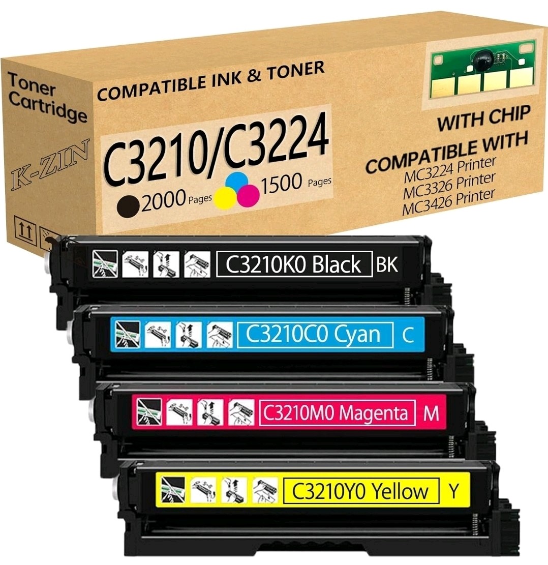 C3210 C3224 Toner Cartridge(with Chip) Compatible with Lexmark C3210K0 C3210C0..