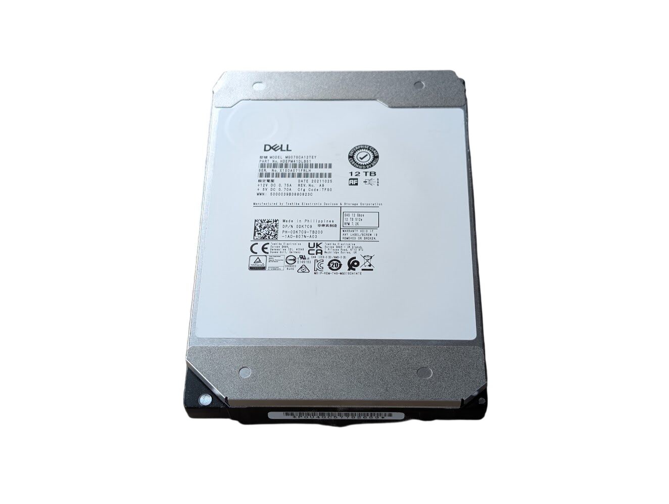 Dell 12TB DK7C9 SAS Server 3.5" Hard Drive MG07SCA12TEY