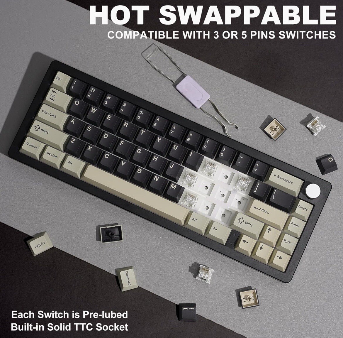 YUNZII AL66 Full Wireless Mechanical Keyboard RGB 65% Hotswap Milk Switch-Black