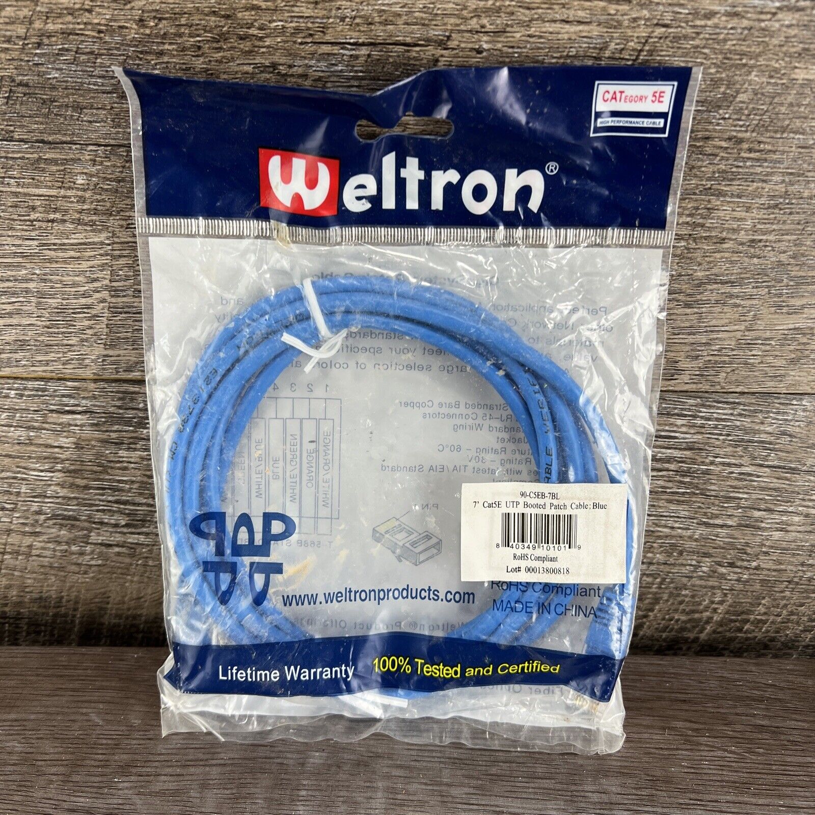 Weltron 90-C5EB-7BL 7' Cat5E UTP Booted Patch Cable Blue New RoHS Compliant FSH