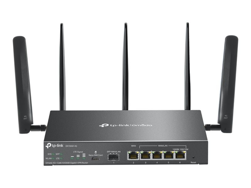 TP-LINK ER706W-4g Omada 4g+ Cat6 AX3000 WiFi 6 Gigabit VPN Router 6× Router Wi-Fi
