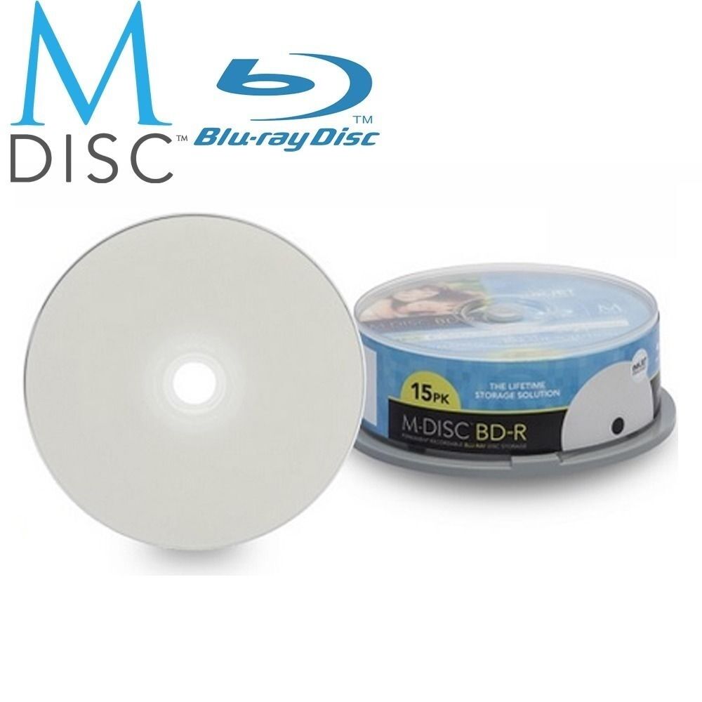 15 Pack Millenniata M-Disc BD-R 25GB 4X White Inkjet Printable Recordable Disc