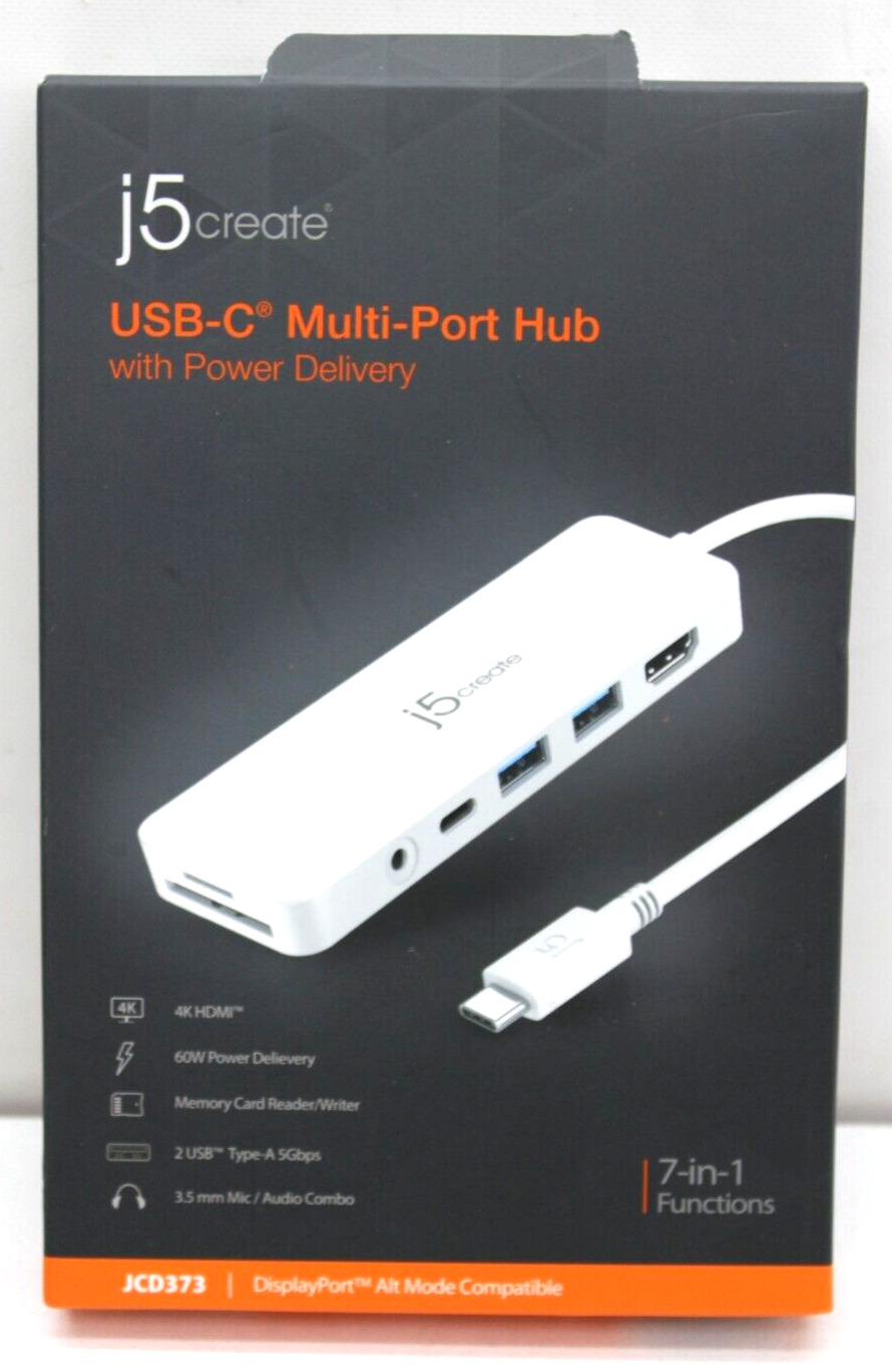 j5 Create USB-C Multi Port Hub w/Power Delivery JCD373  White. BRAND NEW.