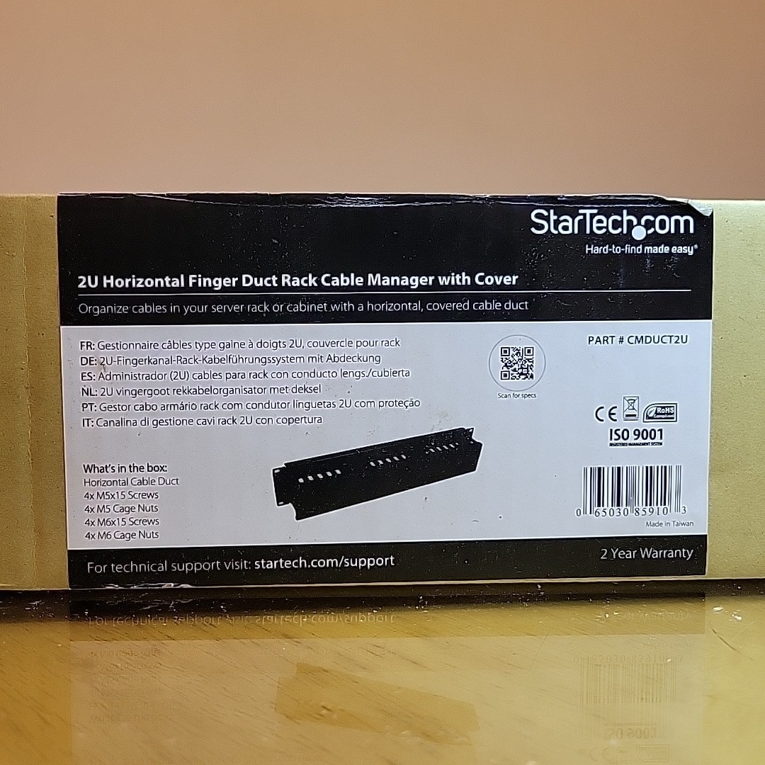 NEW StarTech 2U 19" Horizontal Finger Product Server Rack Cable Management Panel