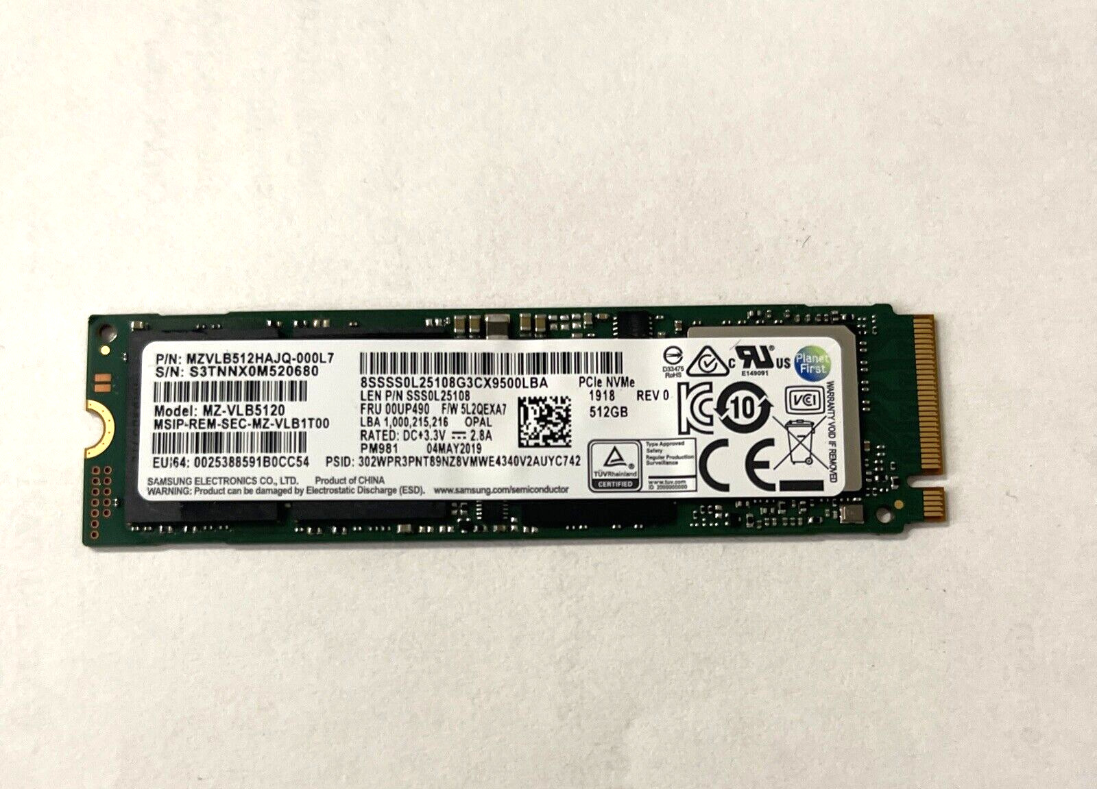 LENOVO 00UP490 512GB M.2 PCIe NVMe MZ-VLB5120 SSD PM981