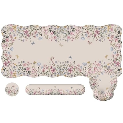 Beige Ergonomic Keyboard Mouse Pad Set Office Gaming Desk Protector 35.4x15.7