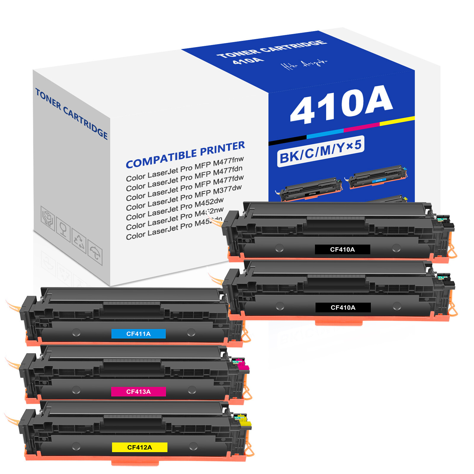 5 Pack CF410A Fits HP 410A Toner LaserJet Pro MFP M477fnw M477fdw M452nw M452dn