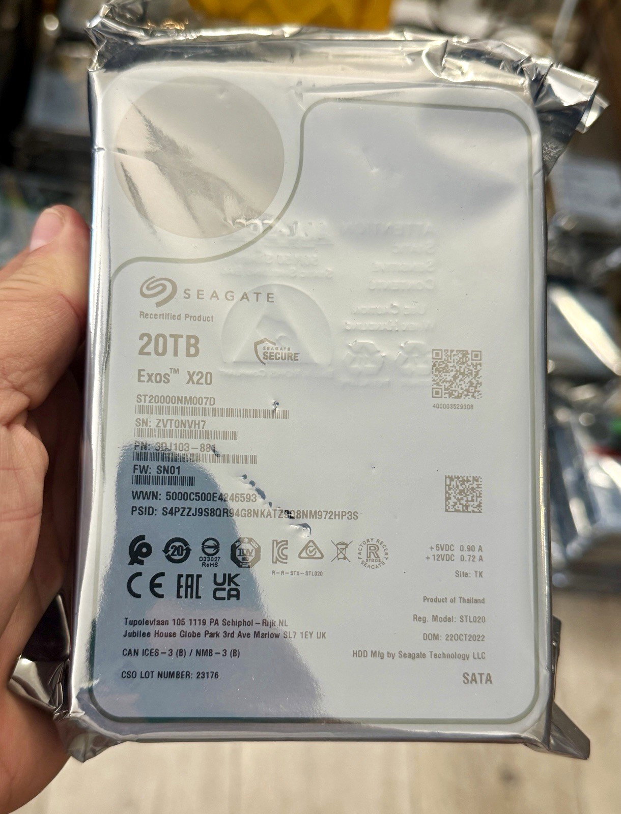 Seagate Exos X20 20TB SATA 3.5” 7200RPM 256MB HDD ST20000NM007D