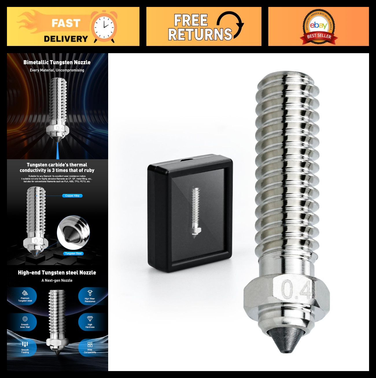 Upgrade Tungsten Carbide Tip Nozzles 0.4mm for High Thermal Conductivity & Abras