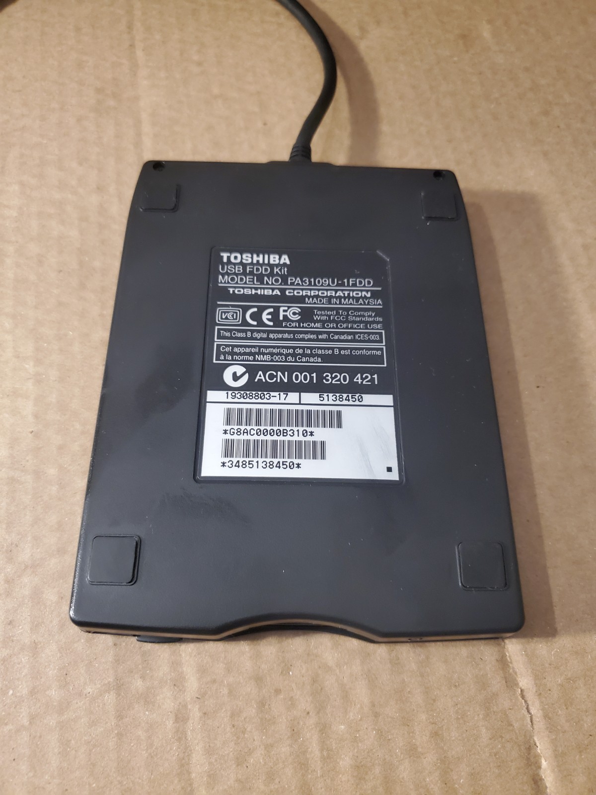 Toshiba  PA3109U-1FDD USB  External Floppy Drive Wired Disk