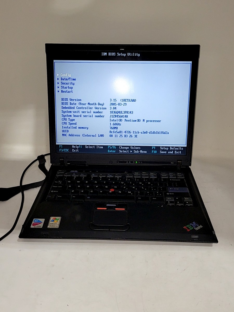 IBM Thinkpad R51 1836Q4U Laptop INTEL PENTIUM M 768MB SEE NOTES