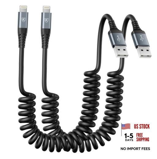 Coiled Lightning Cable, iPhone Charger Cable for 3FT Black USB A to Lightning
