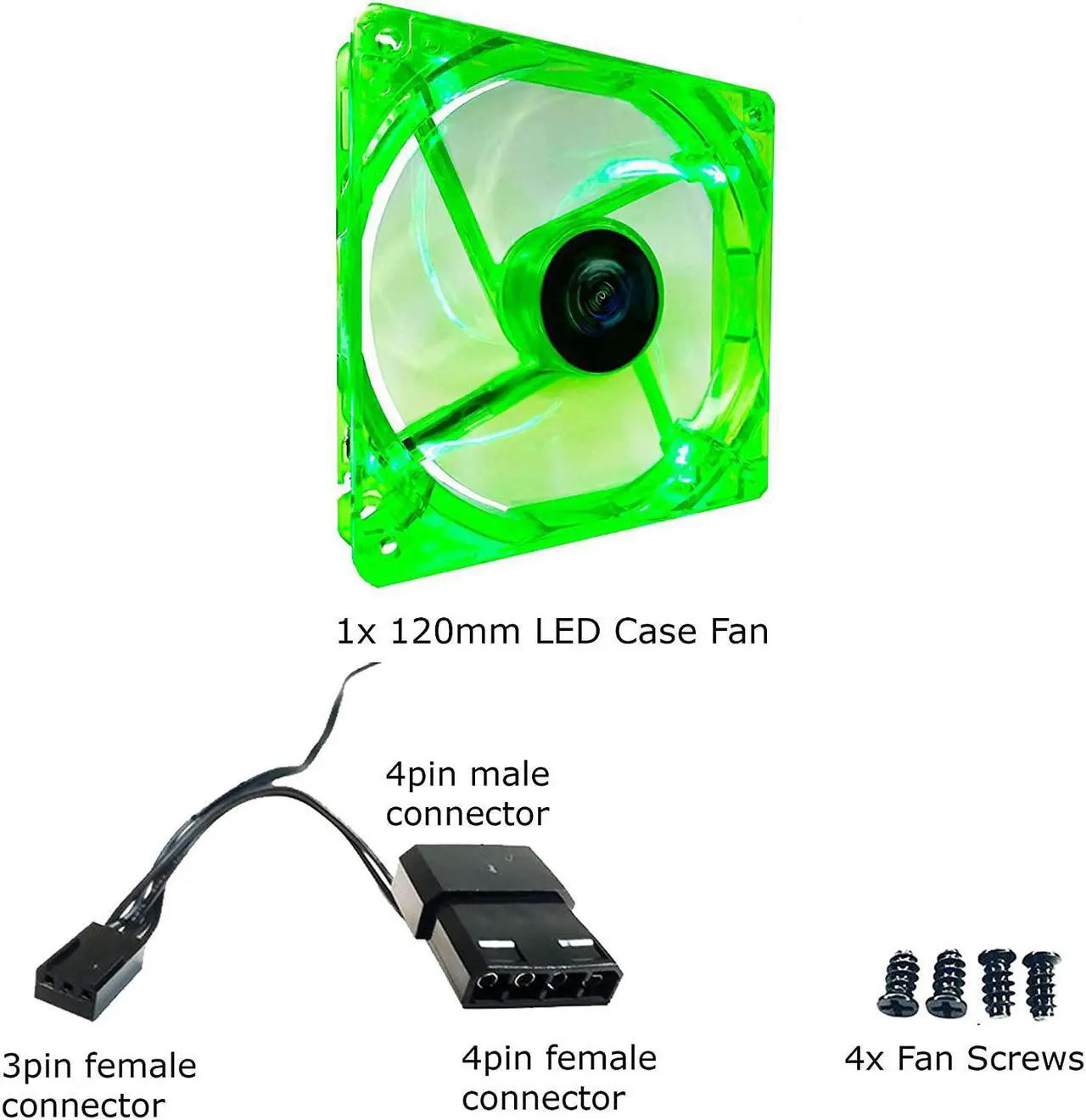 APEVIA CF12SL-UGN 120mm 4pin Molex + 3pin Motherboard Silent Green LED Case Fan