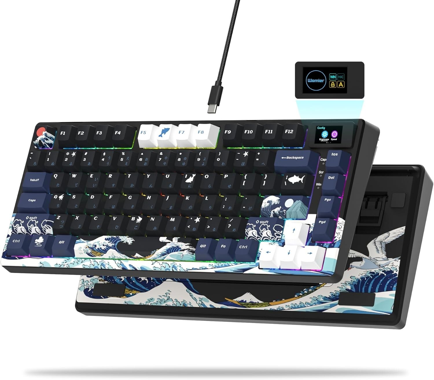 Womier S-K80 Wired 75% Gaming Keyboard with Custom GIF Display and RGB Effects