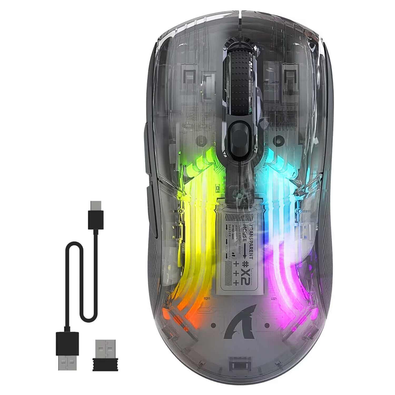 Wireless Mouse Bluetooth 5.0 Transparent Quiet Type-C Rechargeable RGB Light