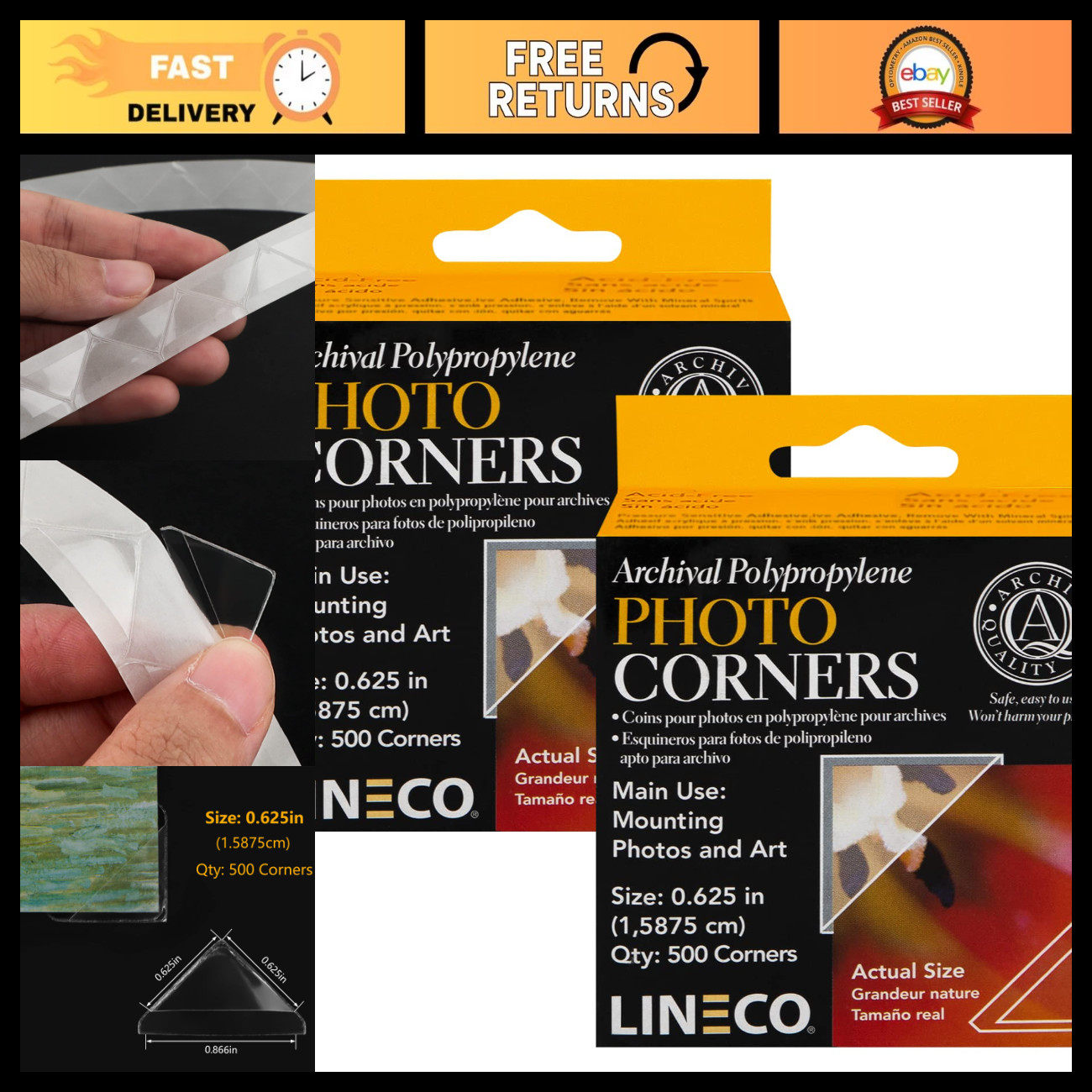 Clear Archival Photo Corners 0.625" - 500 PCS, Acid-Free, Self-Adhesive, Scrapbo