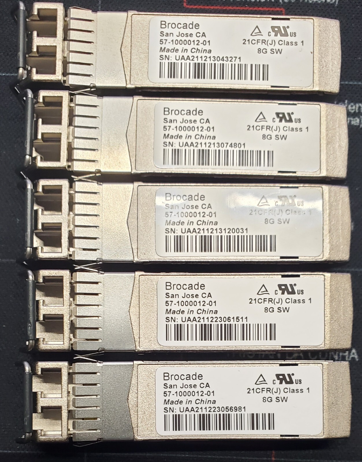 Lot of 5 Brocade 57-1000012-01 8Gbps 850nm SFP+ Transceiver XBR-000147 5100 5300