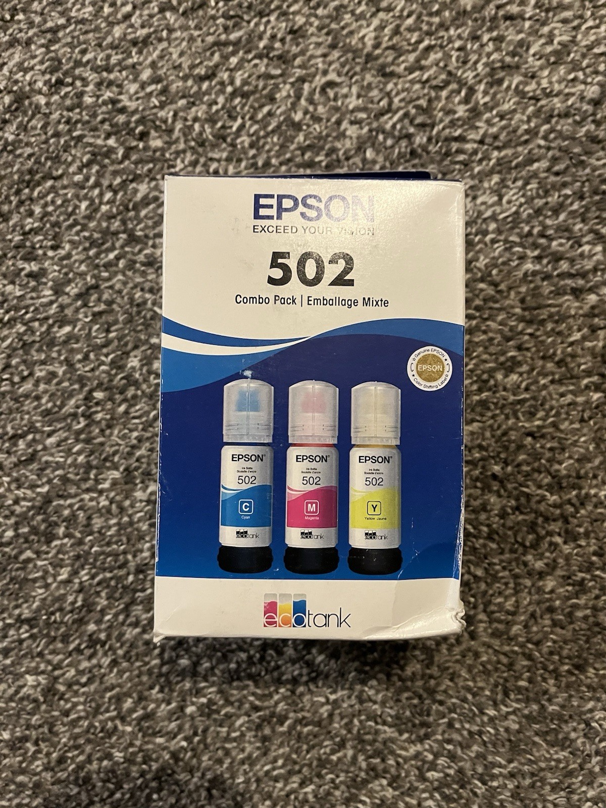 Epson 502 3pk Combo Ink Bottles, Cyan Magenta Yellow (In Date) - NEW SEALED